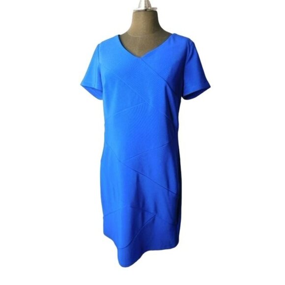AB Studio Size 12 Blue STRETCH Bandage Style Knit Dress NWT $60 - Picture 1 of 3
